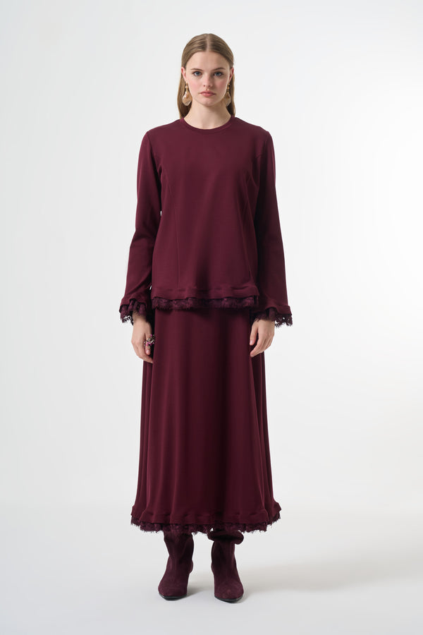 Guipure-Detail Blouse and Skirt Set