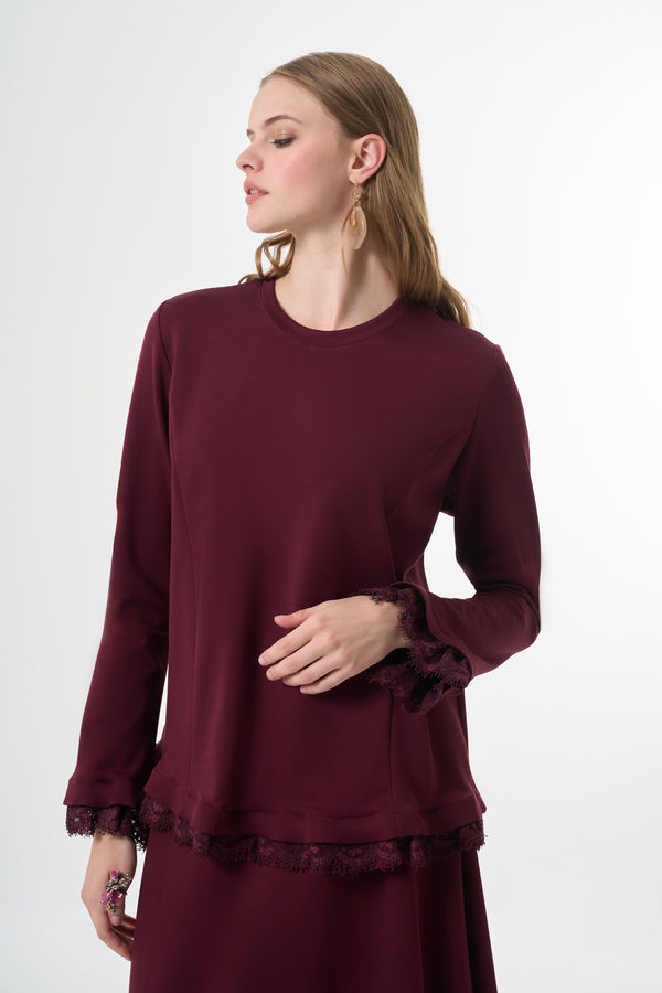 Guipure-Detail Blouse and Skirt Set