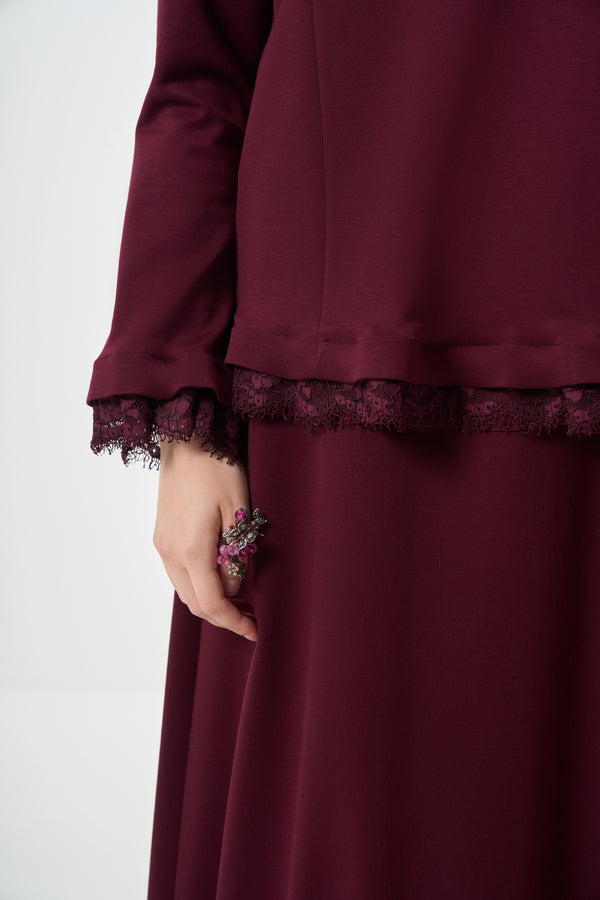 Guipure-Detail Blouse and Skirt Set