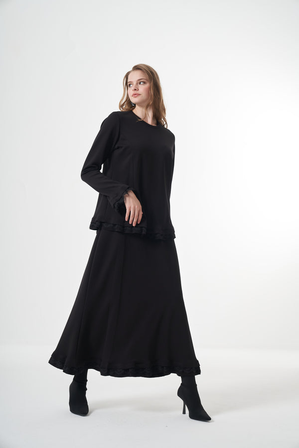 Guipure-Detail Blouse and Skirt Set