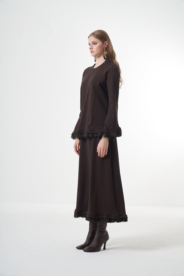 Guipure-Detail Blouse and Skirt Set