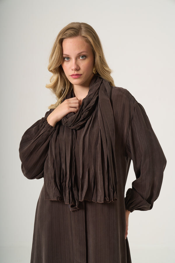 Pleated Maxi Abaya with Matching Scarf