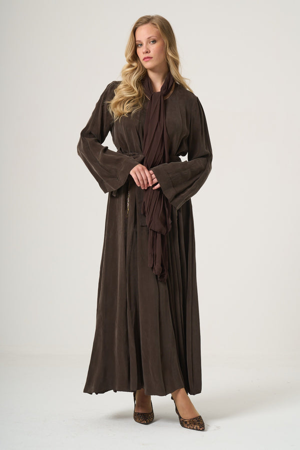 Belted Flowing Abaya with Matching Scarf