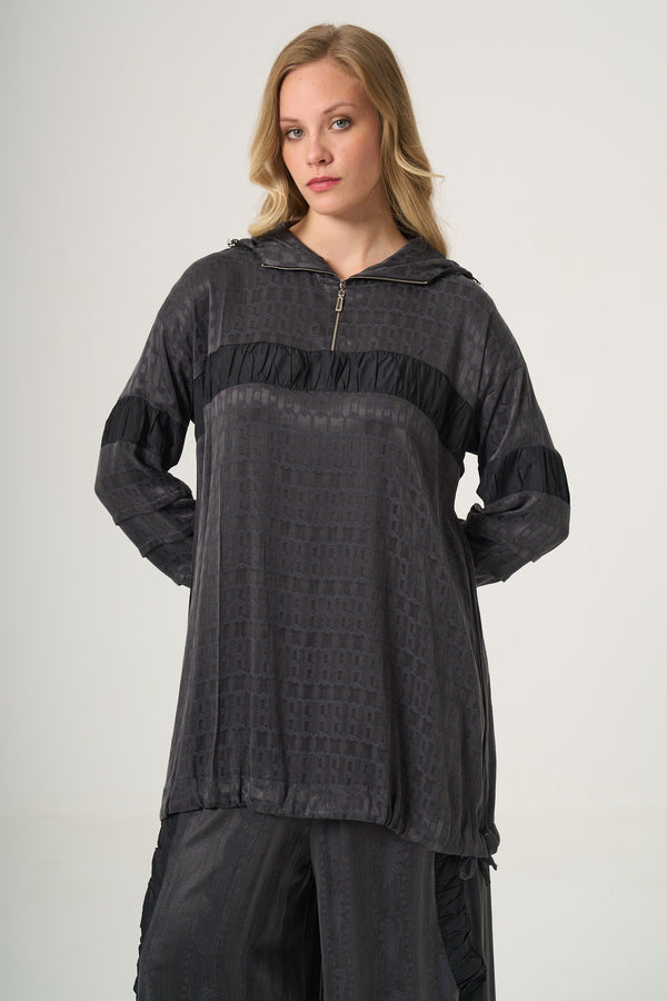 Draped Technical-Fabric Cupro Silk Tunic & Trouser Set