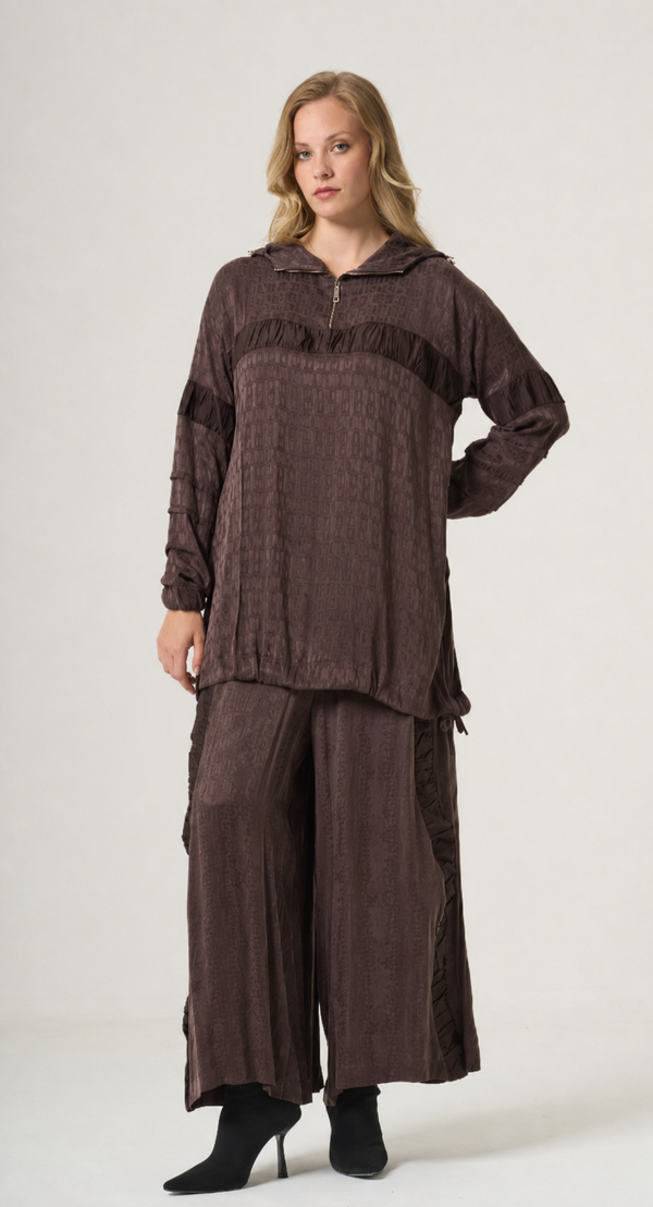 Draped Technical-Fabric Cupro Silk Tunic & Trouser Set