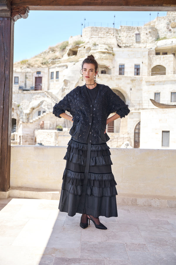 Folded-Panel Viscose-Cupro Maxi Skirt