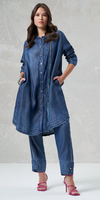 Embellished-Hem Longline Tencel Denim Tunic