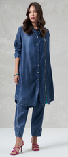 Embellished-Hem Longline Tencel Denim Tunic