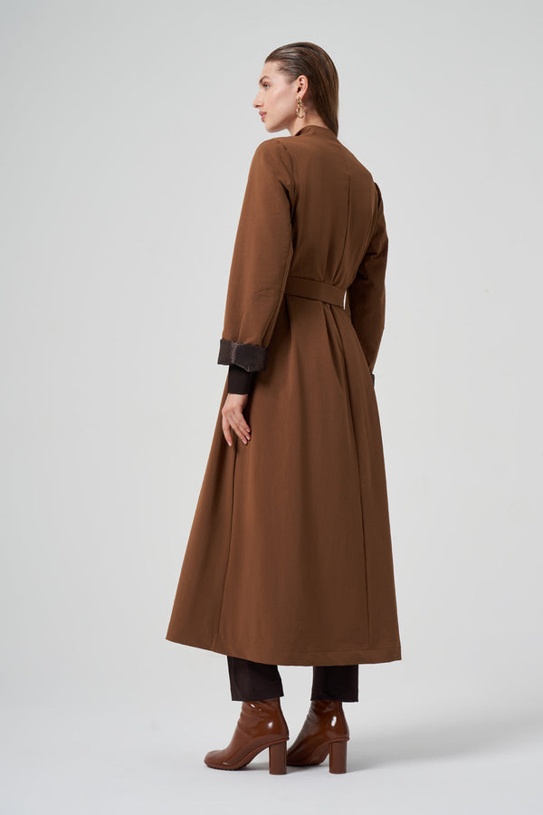 Trench Coat with Ruffle/Pleat Detail and Sash