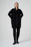Fringed Detail Zippered Bouclé Coat