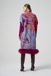 Patterned Zippered Coat with Faux Fur Hem Detail