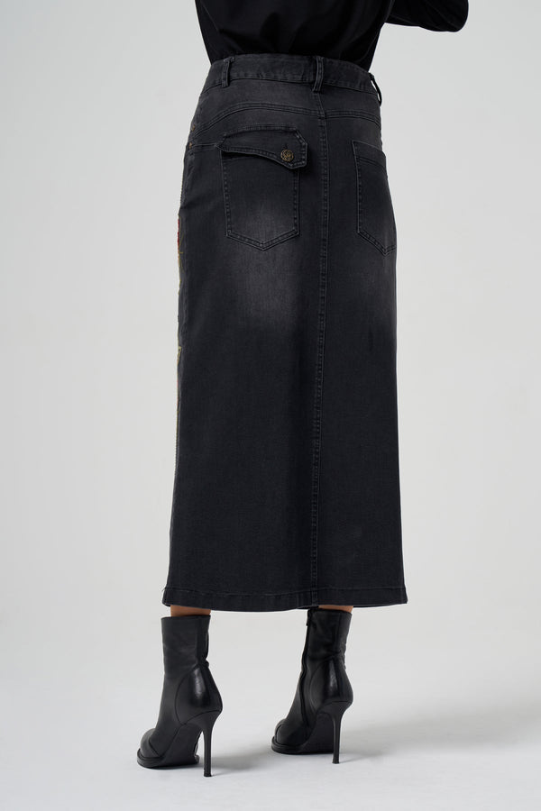 Embroidered Denim Skirt