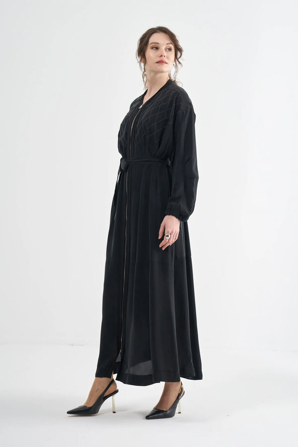 Textured Zip-Front Maxi Coat