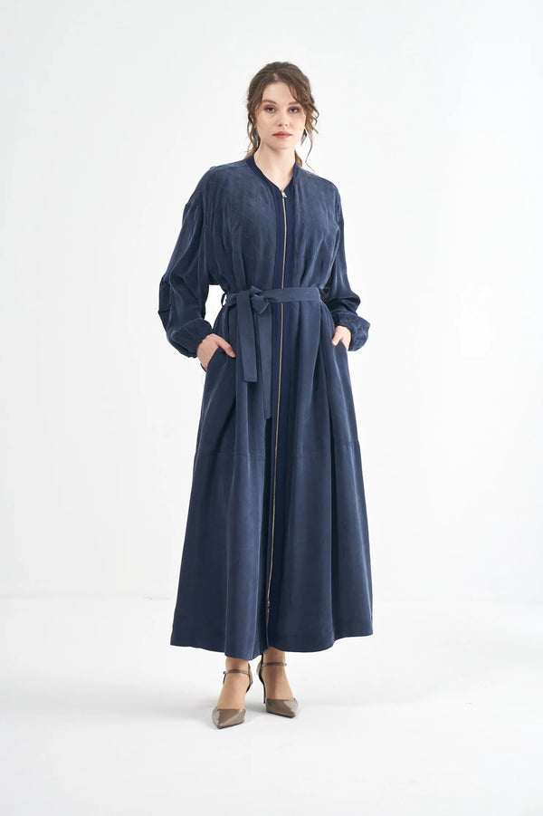Textured Zip-Front Maxi Coat