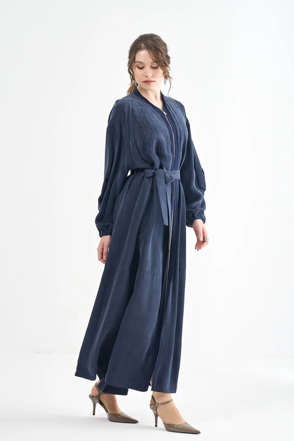 Textured Zip-Front Maxi Coat