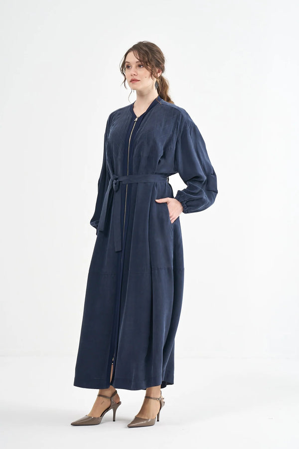 Textured Zip-Front Maxi Coat