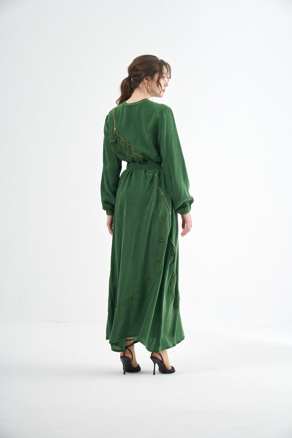 Embroided Elegant Flow Belted Dress