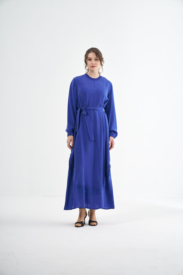 Embroided Elegant Flow Belted Dress