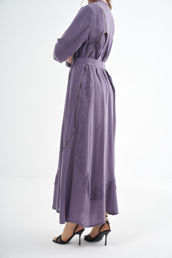 Embroided Elegant Flow Belted Dress