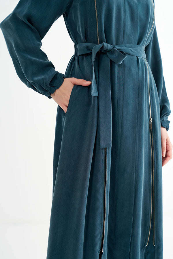 Belted Maxi Dress with Zipper Detail