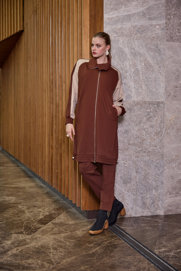 Modern Panelled Zip Midi Jacket