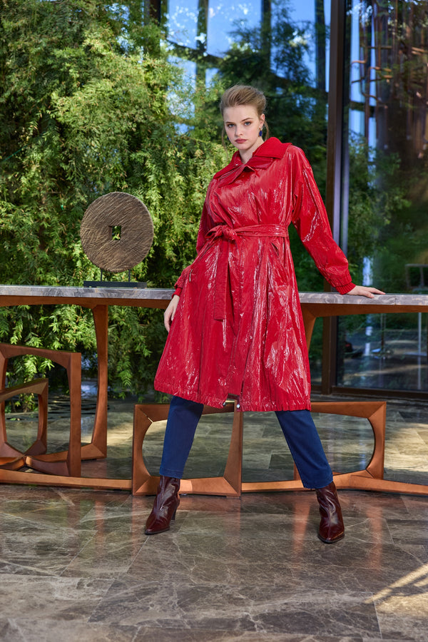 High-Gloss Belted Statement Coat