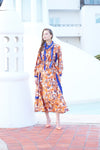 Orange Printed Silk Maxi Dress