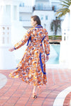 Orange Printed Silk Maxi Dress