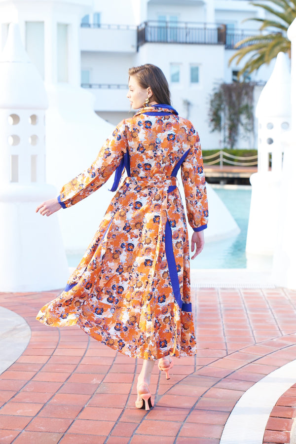 Orange Printed Silk Maxi Dress