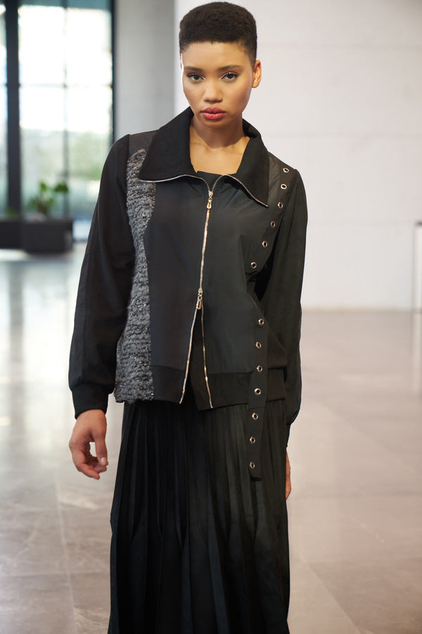Jacket with Eyelet band and Bouclé Fabric Detail