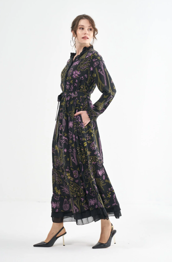 Botanical Print Silk Dress