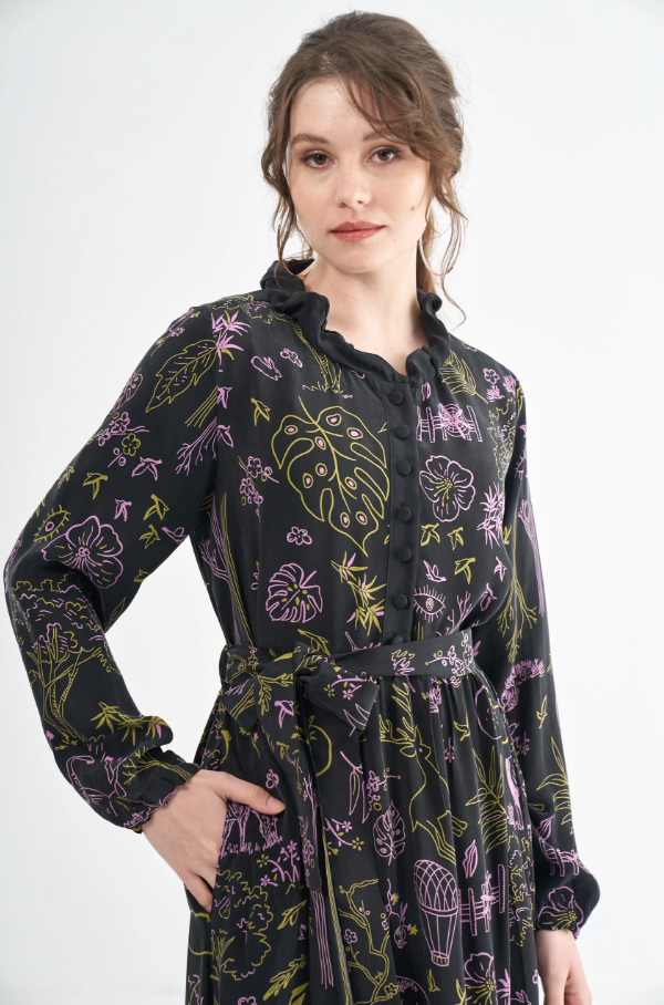 Botanical Print Silk Dress