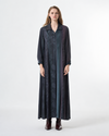 V3002 black cupro silk long dress with floral jacquard detail
