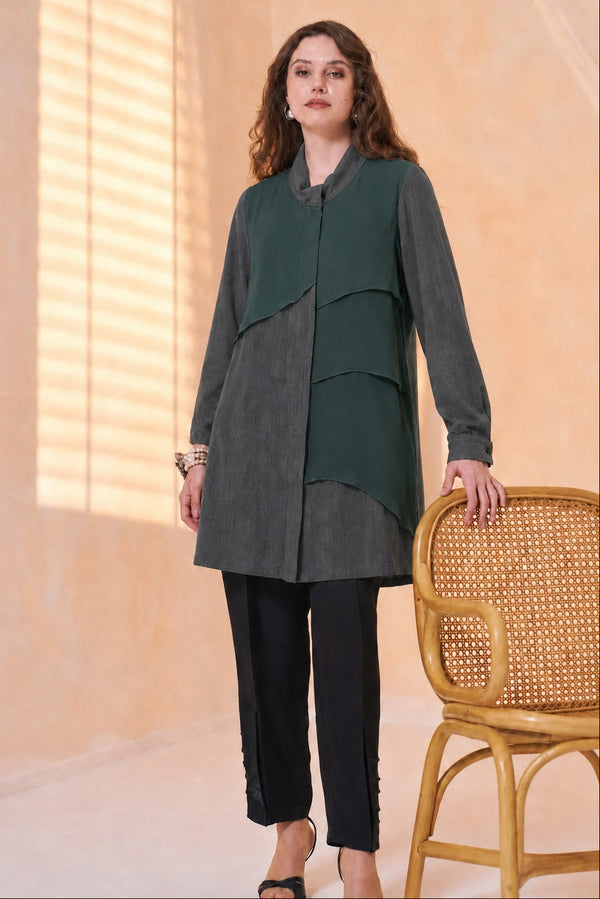 Chiffon-Detail Cupro Long Tunic
