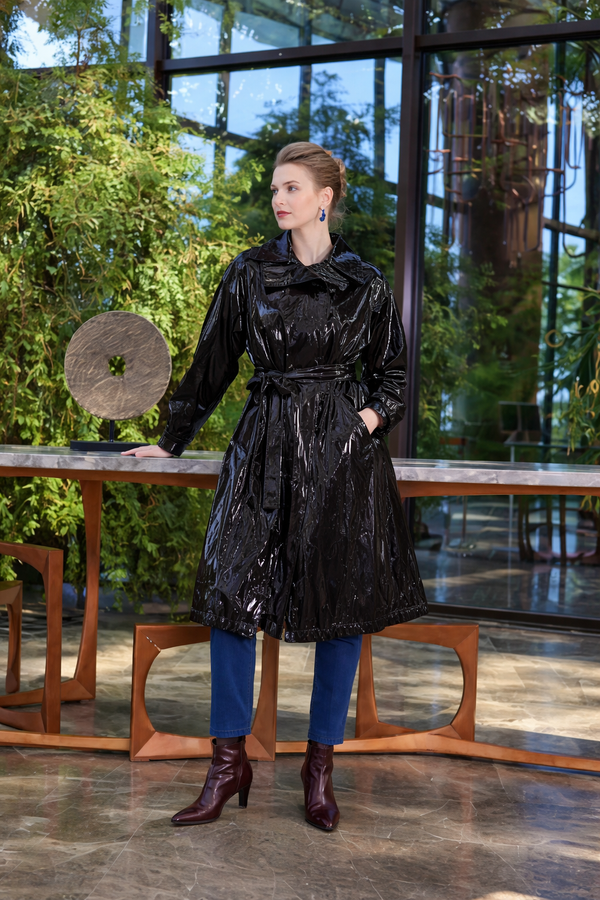 High-Gloss Belted Statement Coat