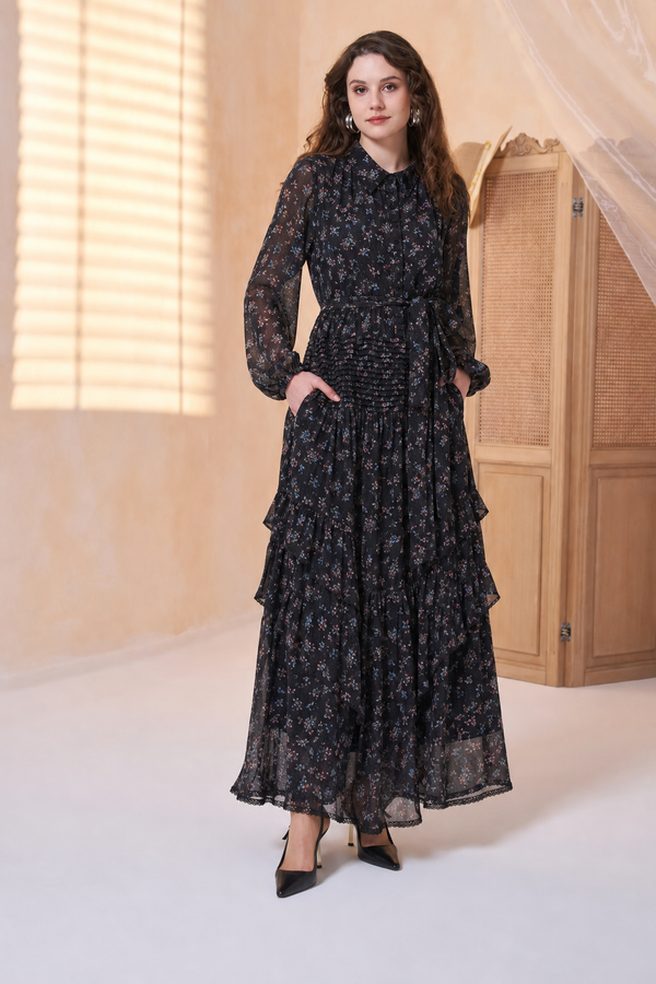 Floral Chiffon Tiered Maxi Dress