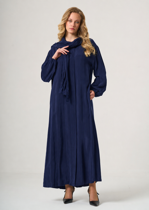 Pleated Maxi Abaya with Matching Scarf