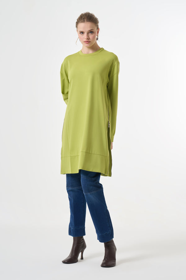 Side Zip-Detail Long Tunic