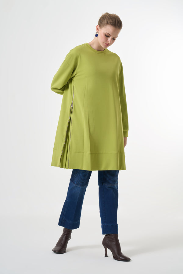 Side Zip-Detail Long Tunic