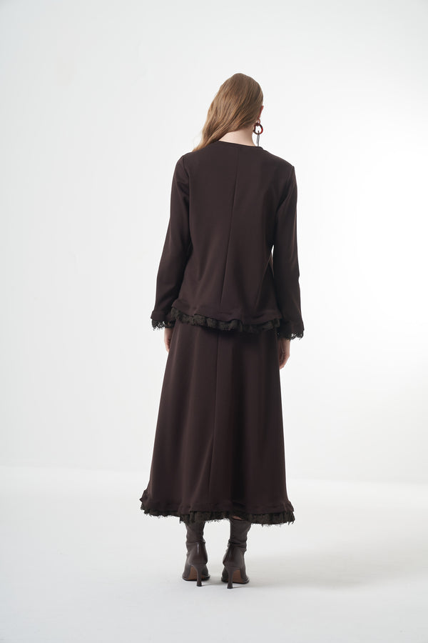 Guipure-Detail Blouse and Skirt Set