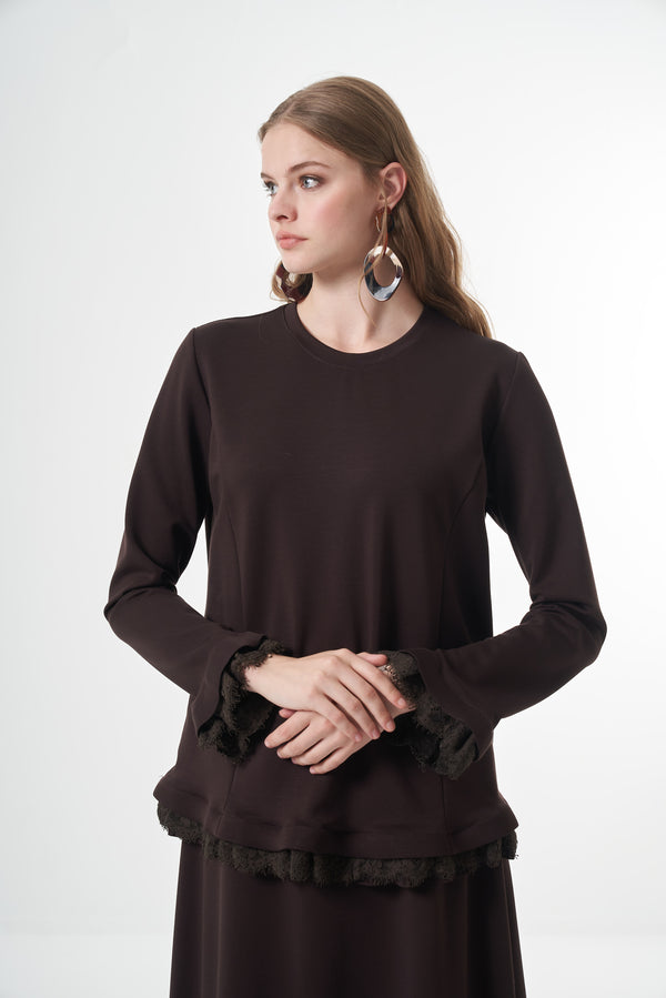 Guipure-Detail Blouse and Skirt Set