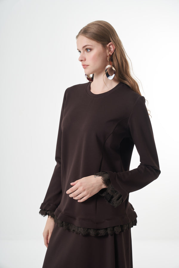 Guipure-Detail Blouse and Skirt Set