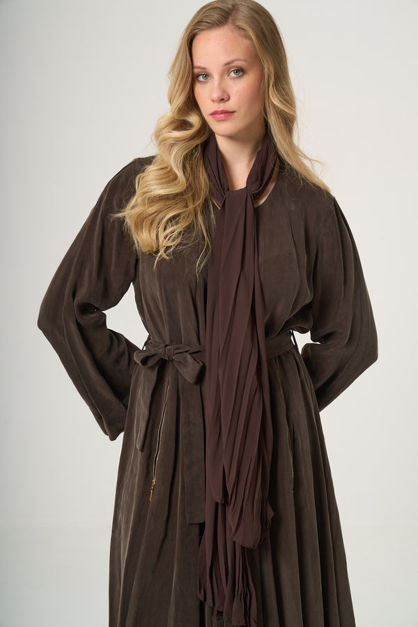 Belted Flowing Abaya with Matching Scarf
