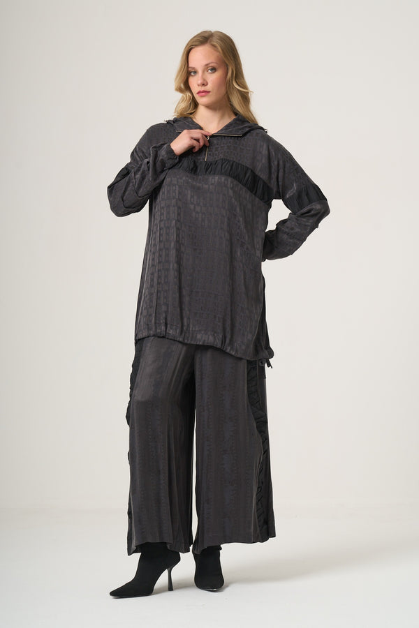 Draped Technical-Fabric Cupro Silk Tunic & Trouser Set