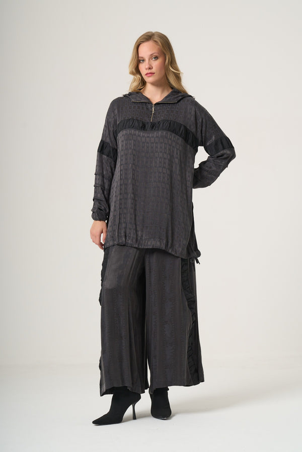 Draped Technical-Fabric Cupro Silk Tunic & Trouser Set