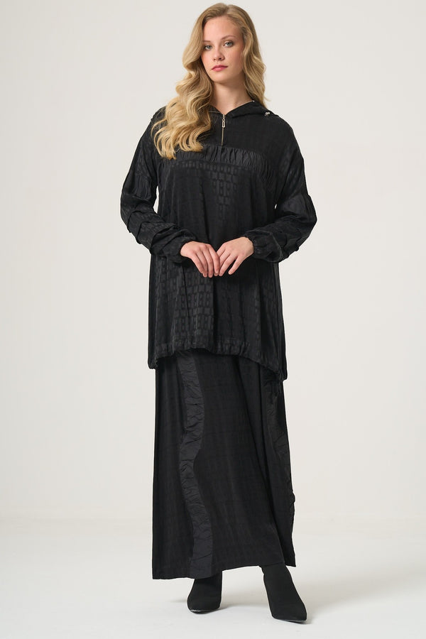Draped Technical-Fabric Cupro Silk Tunic & Trouser Set