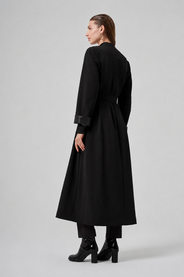 Trench Coat with Ruffle/Pleat Detail and Sash