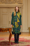 Patterned Zippered Coat with Faux Fur Hem Detail