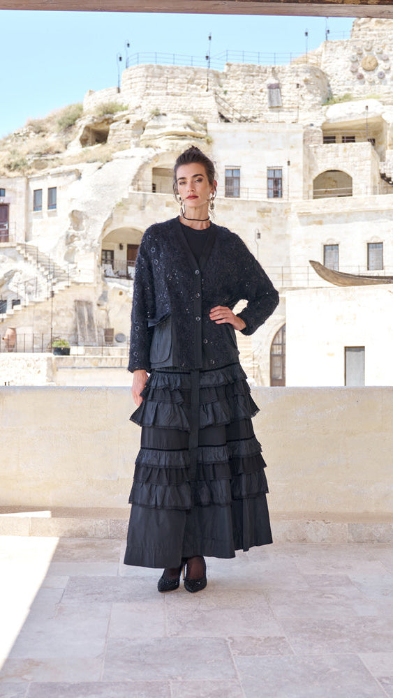Folded-Panel Viscose-Cupro Maxi Skirt