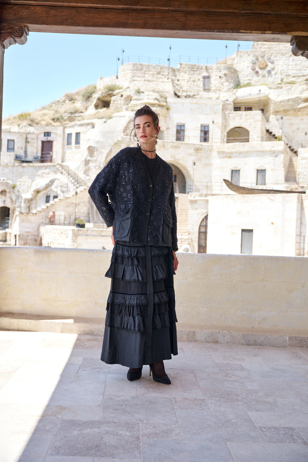 Folded-Panel Viscose-Cupro Maxi Skirt
